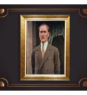 Altın Varaklı Çerçeveli Paspartulu Atatürk Tablo z5075 (Gold)