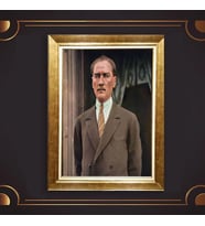 Altın Varaklı Çerçeveli Paspartulu Atatürk Tablo z5075 (Gold)