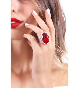 Kadın Antik Gümüş Kaplama Kırmızı Swarovski Taşlı Hürrem Yüzük