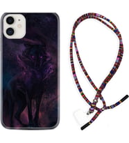 Apple iPhone 11 12 13 Mini Kılıf Boyun Asklı Rasta Silikon Black Purple Wolf 1791