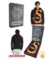 Galatasaray Orijinal Lisanslı Büyük Logo Kapüşonlu Erkek Sweat Hediyelik Ahşap Kutulu (Siyah)