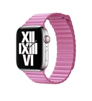 Apple Watch Ultra 49mm Uyumlu Kordon Suni Deri Bakla Tasarımlı KRD-09 Kayış (Pembe)
