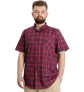 Mode XL Büyük Beden Erkek Gömlek Ekose Kısa Kollu 23301 Bordo