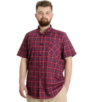 Mode XL Büyük Beden Erkek Gömlek Ekose Kısa Kollu 23301 Bordo