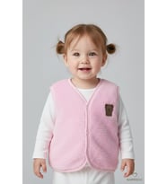 Welsoft Kız Bebek Çocuk Çıtçıtlı Yelek  Yumuşak Dokulu,Ayıcık Armalı,Peluş Bebek Yeleği  6-36 Ay (Pembe)