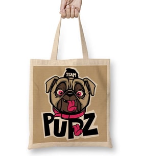 Kukla Köpek Pug Bez Çanta Uzun Saplı
