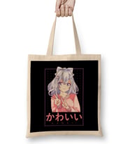Cute Kawaii Anime Girl Japanese Manga Lettering Bez Çanta Uzun Saplı