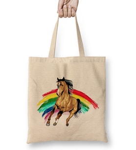 Cute Rainbow Horse Adorable Horse Lovers Bez Çanta Uzun Saplı