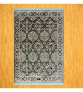 Yeşil Madalyon Desenli 200 x 300 İpek Halı