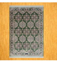 Yeşil Madalyon Desenli 200 x 300 İpek Halı