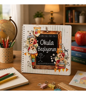 Özel Tasarım Okula Başlıyorum İlkokul Anılarım Albümü –Okul Hatırası Fotograf ve Anı Defteri( 20x20 cm Spiralli – 50 Sayfa)
