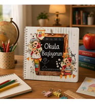 Özel Tasarım Okula Başlıyorum İlkokul Anılarım Albümü –Okul Hatırası Fotograf ve Anı Defteri( 20x20 cm Spiralli – 50 Sayfa)