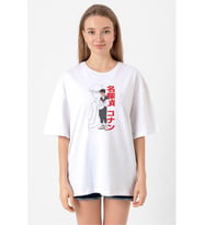 Detective Conan Anime Shinichi Kudo Beyaz Kadın Oversize Tshirt