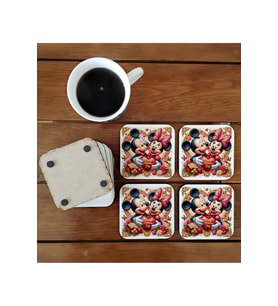 Ghostbastır Design Mickey Mouse Dekoratif Ahşap Bardak Altlığı Seti 027