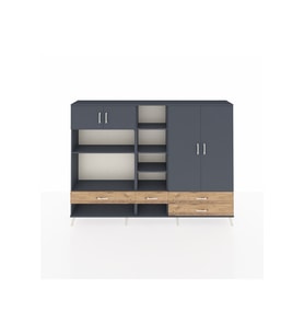 Arges Dolap 12 Raflı 4 Çekmeceli 4 Kapaklı 220x30x163 Antrasit-Antrasit/Çam