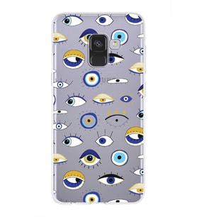 PrintiFy Samsung Galaxy A8 2018 ile Uyumlu 1mm Slim Fit Nazar Boncuğu 2 Baskılı Şeffaf  Kılıf