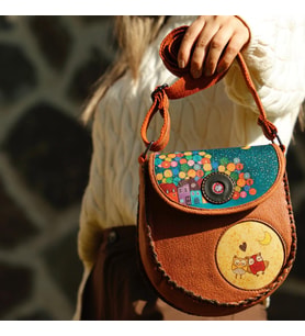 Baykuş Figürlü Çapraz Örgülü Kol Çantası Etnik Bohem Style - Taba