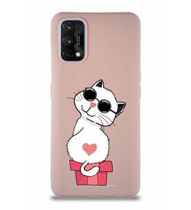 Realme 7 Pro Soft Premier Kapak Coolcat Tasarımlı Silikon Kılıf - Pudra (Şeffaf)