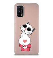 Realme 7 Pro Soft Premier Kapak Coolcat Tasarımlı Silikon Kılıf - Pudra (Şeffaf)
