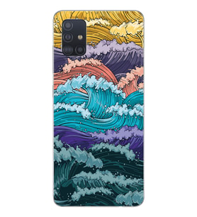 Samsung Galaxy A71 Uyumlu Renkli Deniz Dalgaları Tasarımlı Şeffaf Telefon Kılıfı