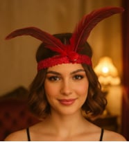 Accessories Kırmızı Renk Tüylü Saç Aksesuarı, Nişan, Nikâh, Kına Saç Aksesuarı, Saç Bandı
