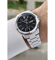 Casio CSISTE94 Kadranı Siyah Kordonu Gümüş Renk Gün ve Takvim Fonksiyonlu Hediye Paketli Erkek Kol S