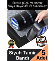 5 Adet Ekstra Güçlü Dayanıklı Su Geçirmez Sızdırmaz Yalıtım İzolasyon Siyah Tamir Bandı 10 Mt 48 Mm