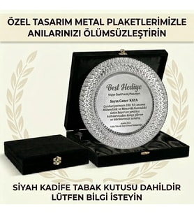 25 cm Gümüş Metal Tabak - Ardiva, sİYAH Bordo lüx kutu 28x28 cm