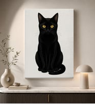 BK Gift Sarı Gözlü Siyah Kedi Portresi Beyaz Fonlu Minimalist Modern Kanvas Duvar Tablosu 50x70 cm
