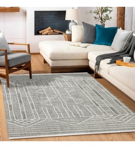 Gri Halı Geometrik Detaylı Kaymaz Tabanlı Modern Salon Halısı Dijital Baskı Şık Koridor