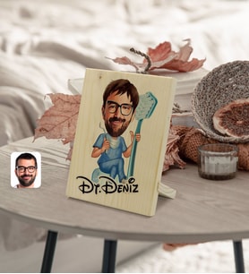 BK Gift Kişiye Özel İsimli Erkek Diş Hekimi Karikatürlü Dekoratif Ahşap Çerçeve Model 2