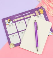 Haftalık Planner & Mini Not Defteri & Gümüş Renk Detaylı Mor Tükenmez Kalem Okula Dönüş Hediye Seti