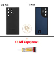 Samsung S23 Ultra Siyah Arka Pil Kapağı Batarya Kapağı Lazer Kesim + B-7000 Yapıştırıcı