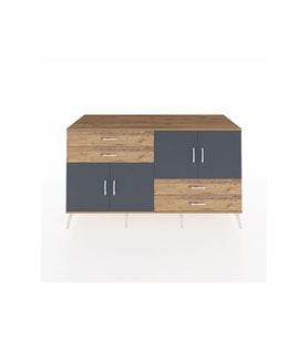 Kronos Konsol 3 Raflı 4 Çekmeceli 4 Kapaklı 176x59x99 Çam-Antrasit/Çam
