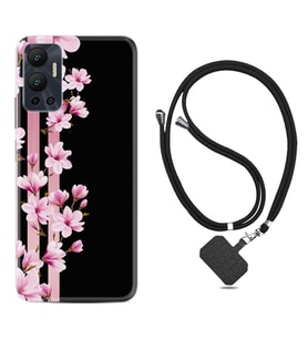 Infınix Hot 12 Kılıf Resimli Boyun Askılı İpli Desenli Silikon Pink Flowers 3 1393