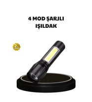 Mey İthalat® 4 Mod Şarjlı Işıldak Ultra Güçlü Cree LED Su Geçirmez Alüminyum Gövde