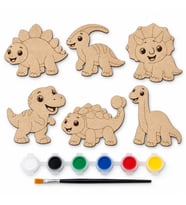 6’lı Dinozor Ahşap Boyama Seti 17 cm – 6 Renk Boya ve Fırça Dahil