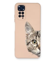 Xiaomi Redmi Note 11 Uyumlu Lansman Kılıf Catface Tasarımlı İçi Kadife Kapak-Pudra (Şeffaf)