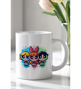 Powerpuff Girls Tasarımlı 330ml Baskılı Beyaz Seramik Kupa Bardak