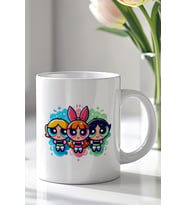 Powerpuff Girls Tasarımlı 330ml Baskılı Beyaz Seramik Kupa Bardak