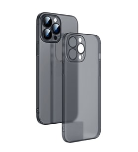 Ally iPhone 13 Pro Max 6.7inch Frosted Glass Şeffaf Kamera Korumalı Kılıf (Siyah)