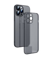 Ally iPhone 13 Pro Max 6.7inch Frosted Glass Şeffaf Kamera Korumalı Kılıf (Siyah)
