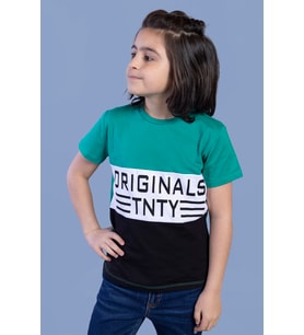Toontoy Erkek Çocuk Garni Detaylı Baskılı Tişört (Yeşil)