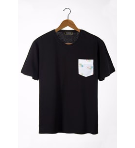 Erkek Siyah Bisiklet Yaka Cepli Oversize T-Shirt 22Y-3400762-44