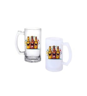 Ghostbastır Design Gülen Şişeler Kulplu Bira Bardağı Buzlu veya Şeffaf Seçenekli 092