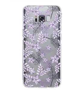 Samsung Galaxy S8 Plus  Kamera Korumalı Kapak Floral Lila Tasarımlı  Şeffaf  Kılıf