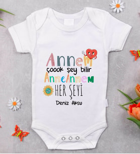 BK Kids İsimli Annem Çok Şeyi Bilir Tasarımlı Bebek Body Zıbın - Model 1