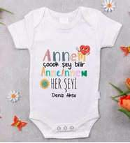 BK Kids İsimli Annem Çok Şeyi Bilir Tasarımlı Bebek Body Zıbın - Model 1