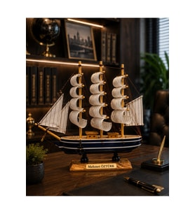 İsime Kişiye Özel Dekoratif Premium Ahşap El Yapımı Yelkenli Gemi Maketi 30 x 30CM Biblo Hediye 530B