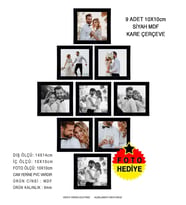 9 Adet 10x10 Çerçeve - Mdf Çerçeve - Mini Kare Fotoğraf Çerçevesi (Siyah)